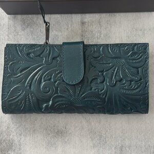 PATRICIA NASH Nazari Blue Coral Tooled Bifold RFID Leather Wallet